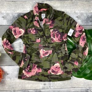 Gap Camo Rose floral utility jacket girls 10 L